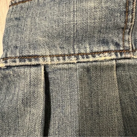 Y2k American Eagle Distressed Micro Denim Pleated Mini Skirt Fringe Hem, Sz 6 - Picture 12 of 14